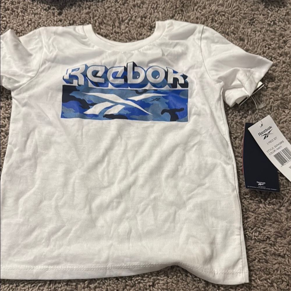Reebok White Blue Short Sleeve Tee with Bold Logo